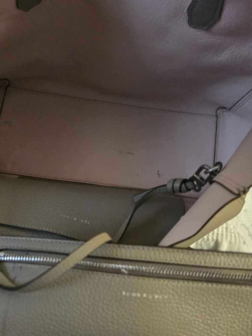 Tory Burch in Taupe with Pink Trim - Designer Style